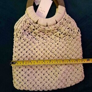 A New Day Macrame Purse Cream-colored‎ with wooden handles